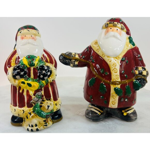 Santa Claus Cat Salt & Pepper Shakers Sakura Ceramic Red & White Christmas Decor - Picture 2 of 5